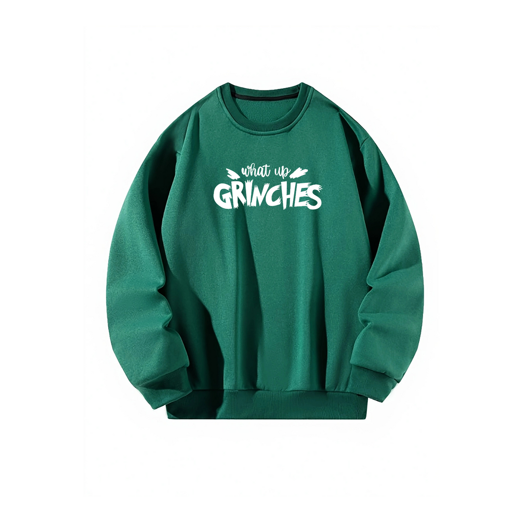 Women Crewneck Sweatshirt Green Pullover Graphic Alphabets GRINCHES Sweatshirt