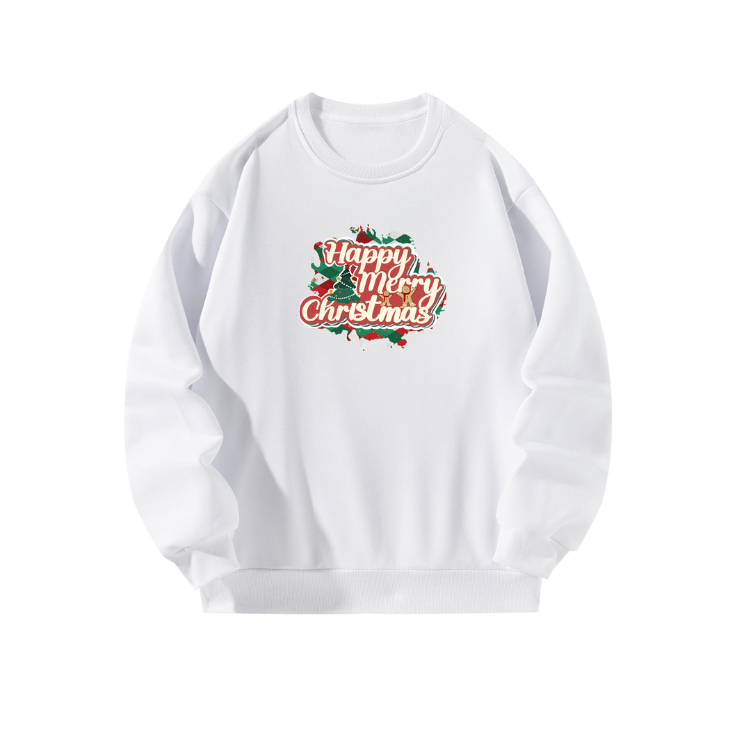 Women Crewneck Sweatshirt White Pullover Graphic Alphabets Happy merry Christmas Sweatshirt