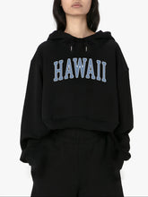 Load image into Gallery viewer, Women Cropped Sweatshirt Black Pullover Graphic Alphabets Hawaii  City Sweatshirt
