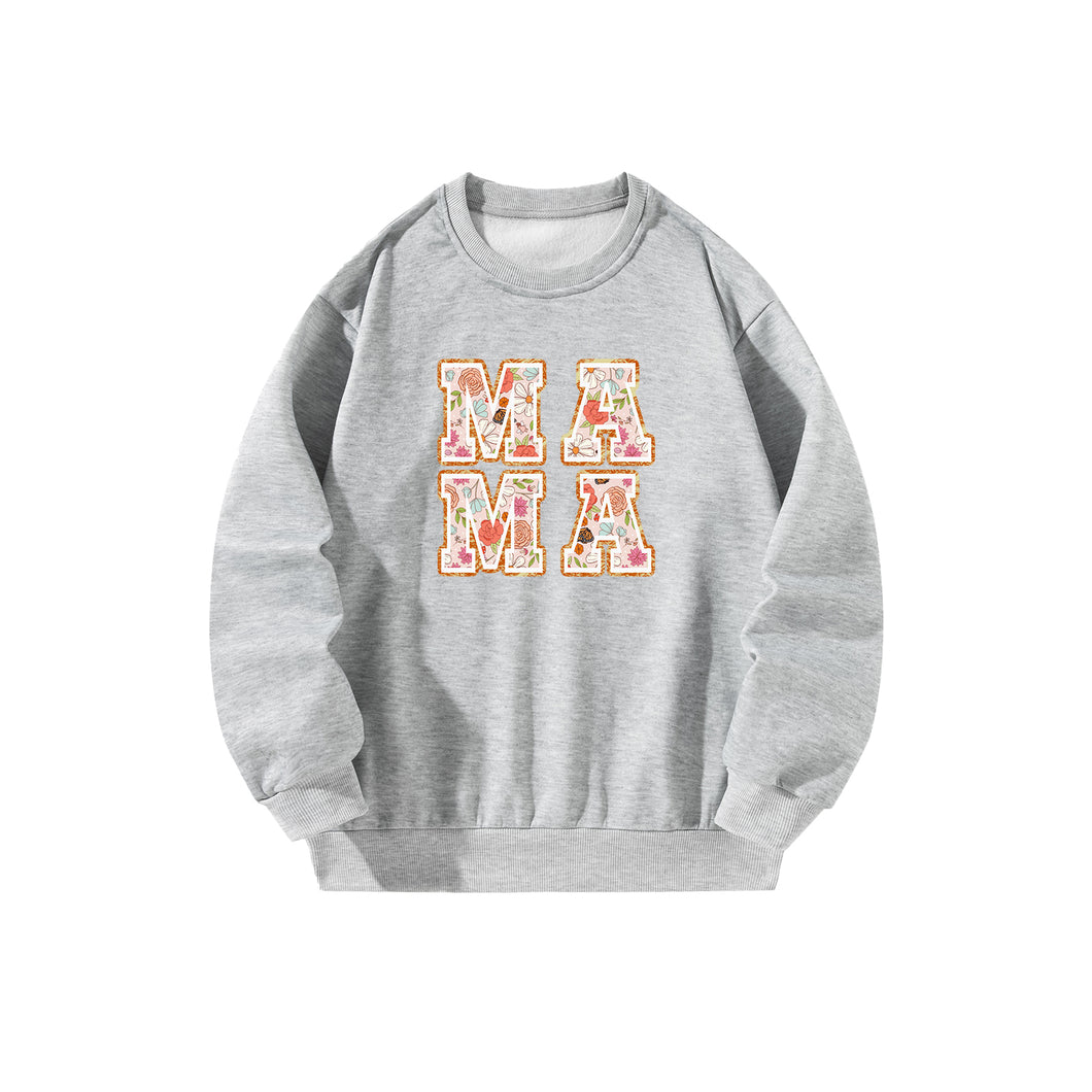 Women Crewneck Sweatshirt Gray Pullover Graphic MAMA   Sweatshirt