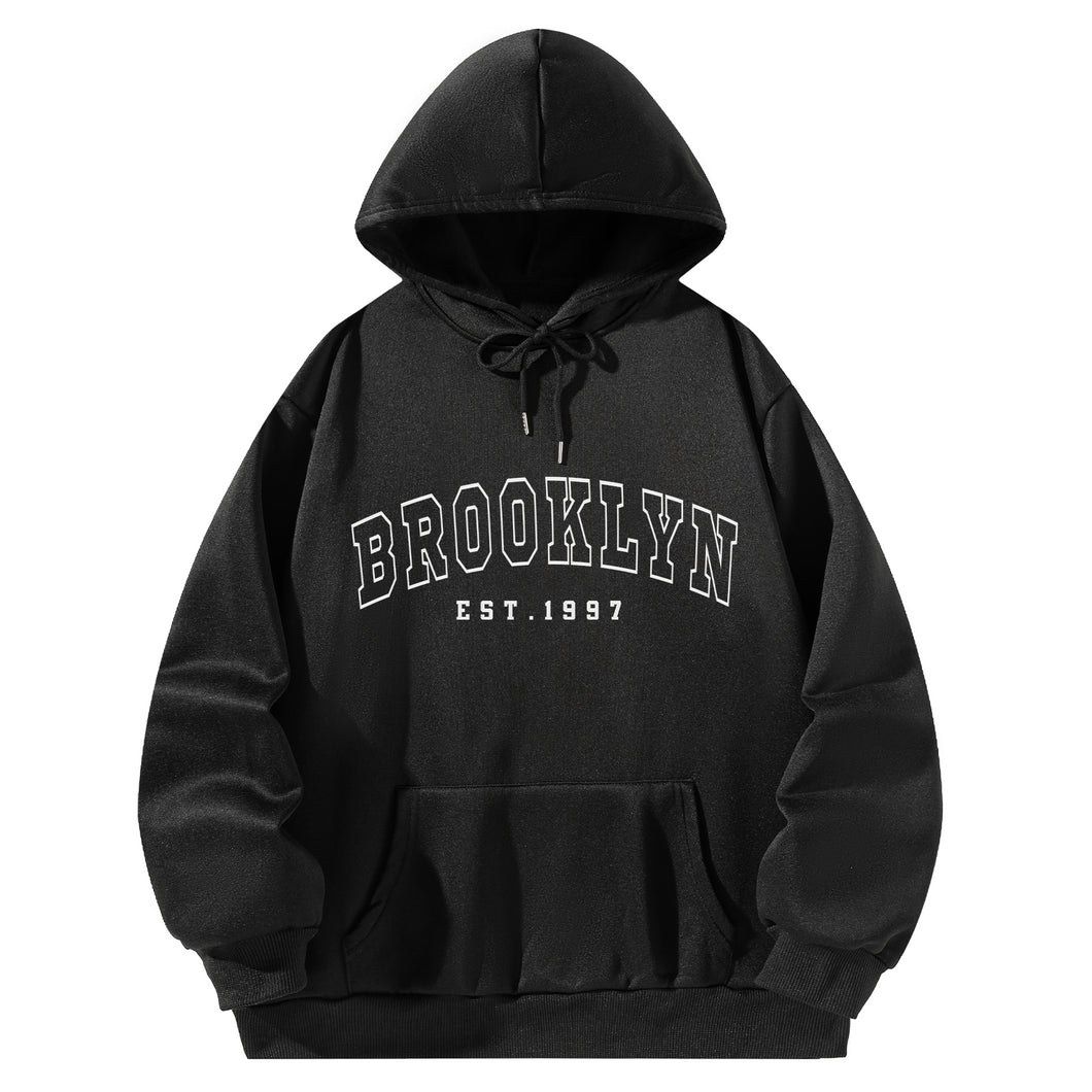 Women Hooded Sweatshirt Black Pullover Graphic City Alphabets Sweatshirt