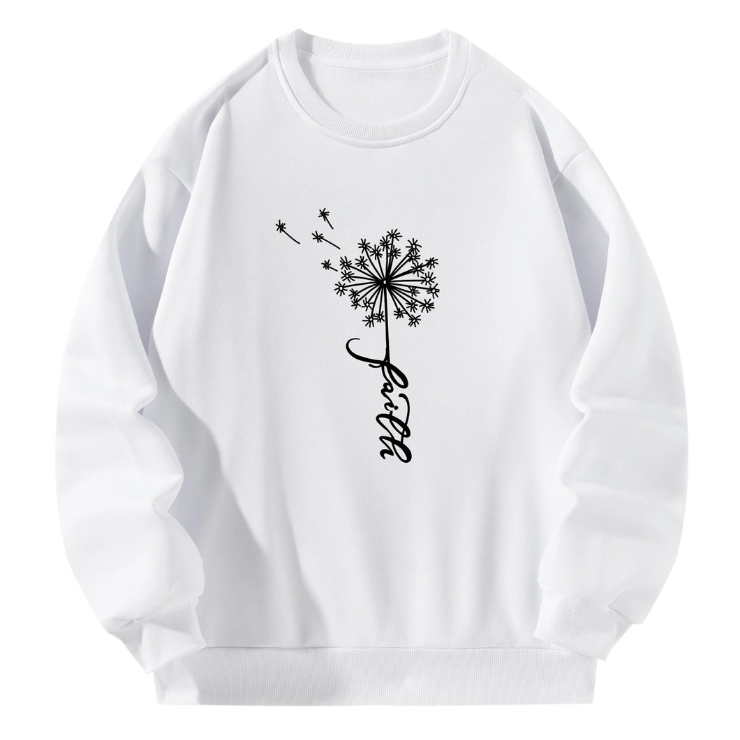  Women Crewneck Sweatshirt White Pullover Graphic  Alphabets Faith Sweatshirt