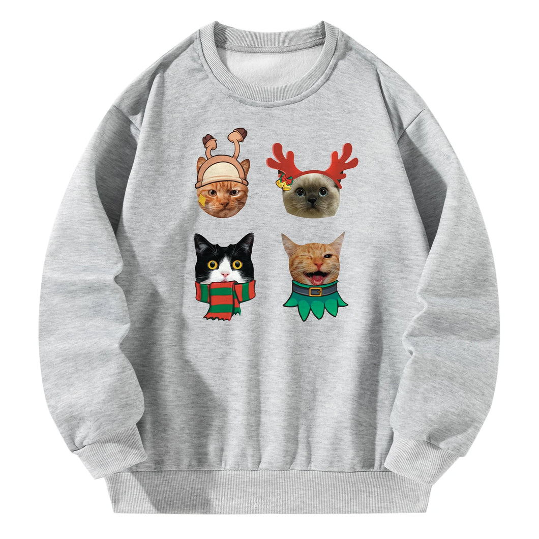 Women Crewneck Sweatshirt Gray Pullover Graphic Puss Christmas Sweatshirt