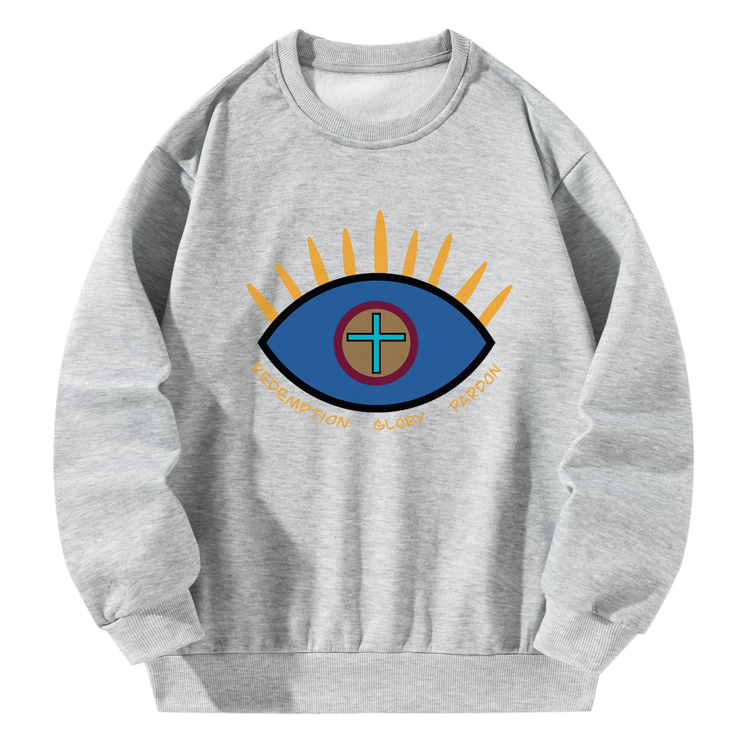 Women Crewneck Sweatshirt Gray Pullover Graphic Eye Sweatshirt
