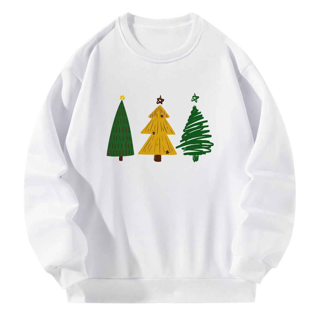 Women Crewneck Sweatshirt White Pullover Graphic Christmas Tree Sweatshirt
