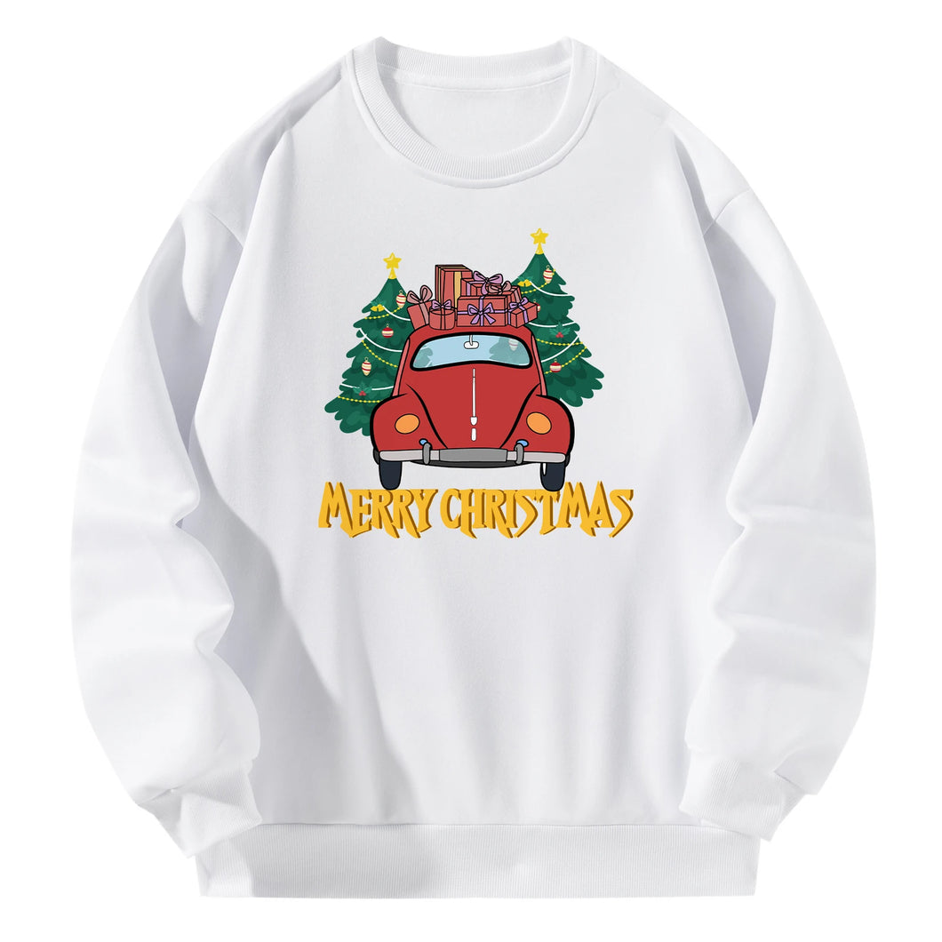 Women Crewneck Sweatshirt White Pullover Graphic Christmas Car Sweatshirt
