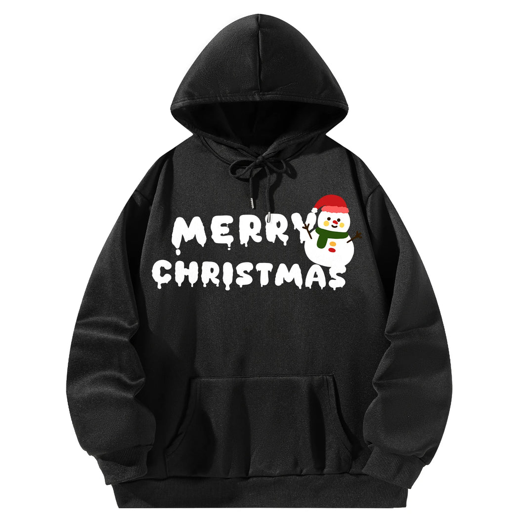 Women Hoody Sweatshirt Black Pullover Graphic Alphabets MERRY CHRISTMAS Sweatshirt