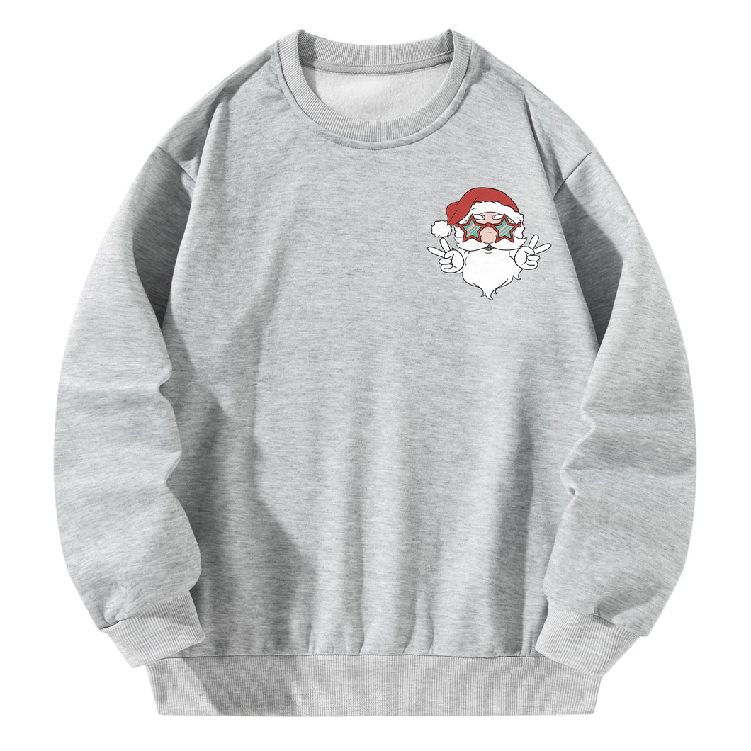 Women Crewneck Sweatshirt Gray Pullover Graphic Santa Claus  Christmas Sweatshirt