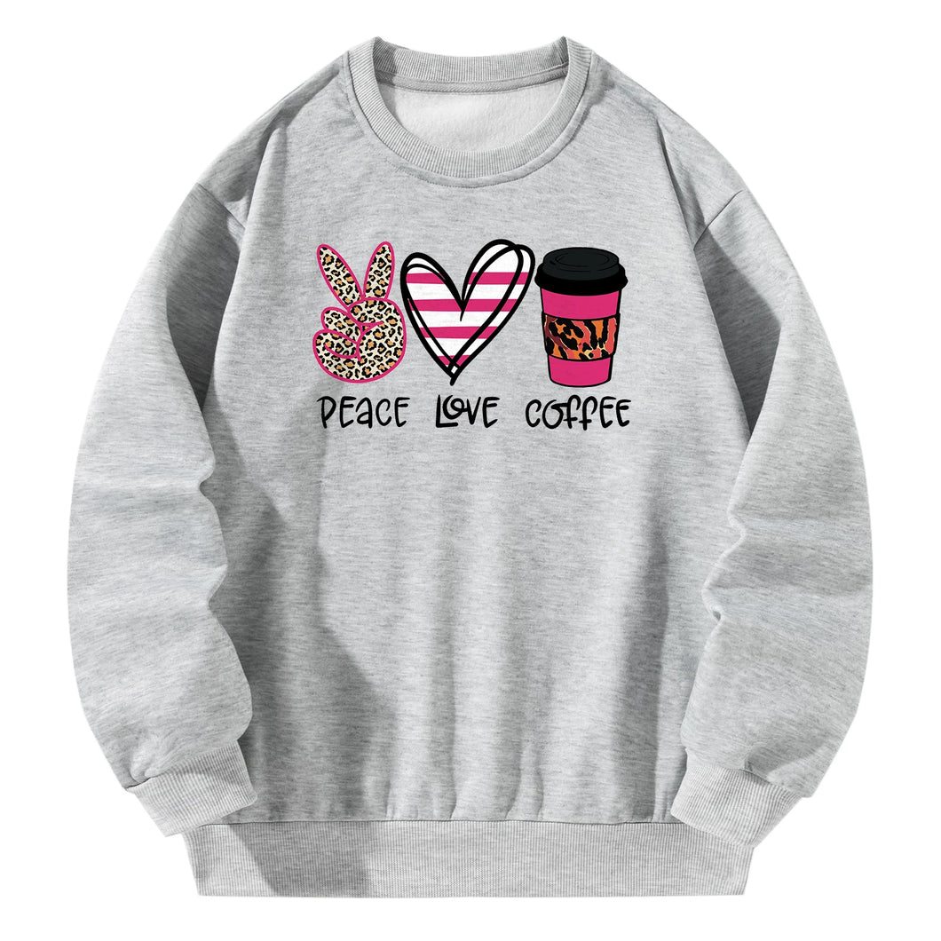 Women Crewneck Sweatshirt Gray Pullover Graphic Coffee Drink Sweatshirt