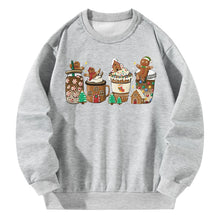 Load image into Gallery viewer, Women Crewneck Sweatshirt Gray Pullover Graphic Christmas Cartoon Drink Sweatshirt
