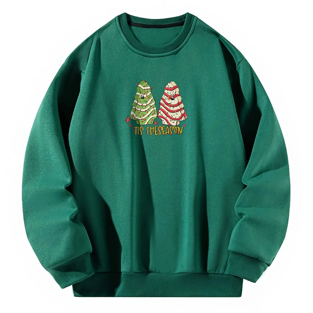 Women Crewneck Sweatshirt Green Pullover Graphic Christmas Tree Sweatshirt