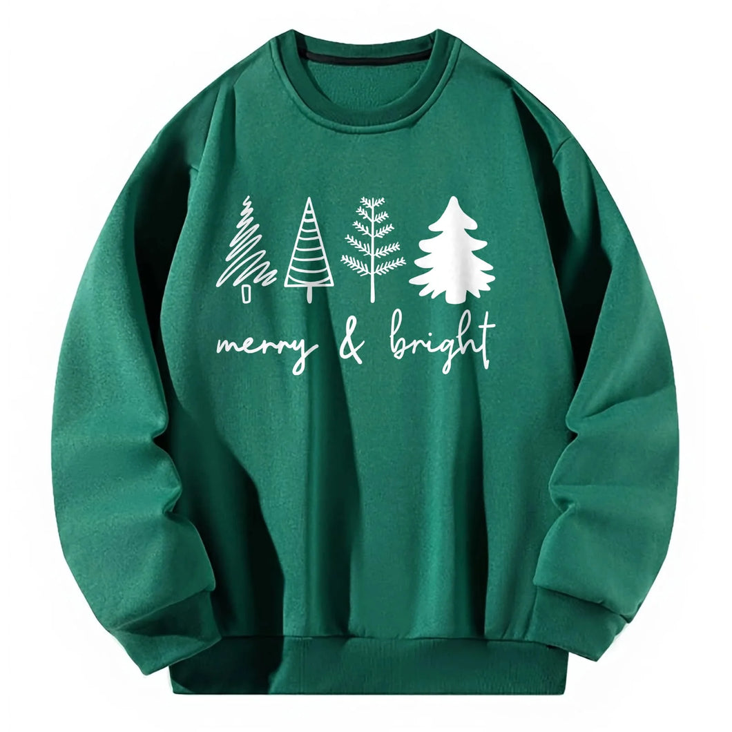 Women Crewneck Sweatshirt Green Pullover Graphic Tree Christmas Sweatshirt
