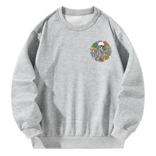 Load image into Gallery viewer, Women Crewneck Sweatshirt Gray Pullover Graphic Flower Skull Sweatshirt
