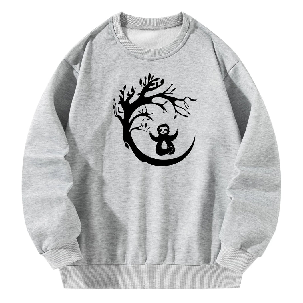 Women Crewneck Sweatshirt Gray Pullover Graphic Panda Under The tree Sweatshirt