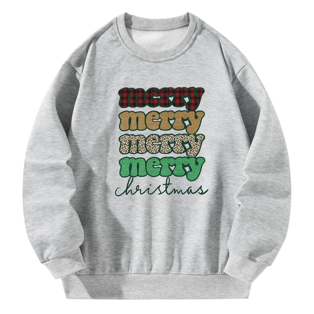 Women Crewneck Sweatshirt Gray Pullover Graphic Alphabets Merry Christmas Sweatshirt
