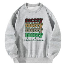 Load image into Gallery viewer, Women Crewneck Sweatshirt Gray Pullover Graphic Alphabets Merry Christmas Sweatshirt
