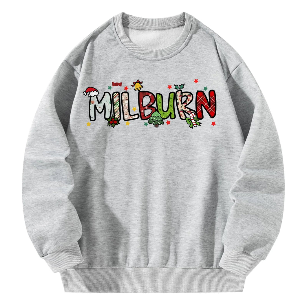 Women Crewneck Sweatshirt Gray Pullover Graphic Alphabets Christmas  MILBURN Sweatshirt