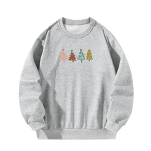 Load image into Gallery viewer, Women Crewneck Sweatshirt Gray Pullover Graphic Christmas Tree Sweatshirt
