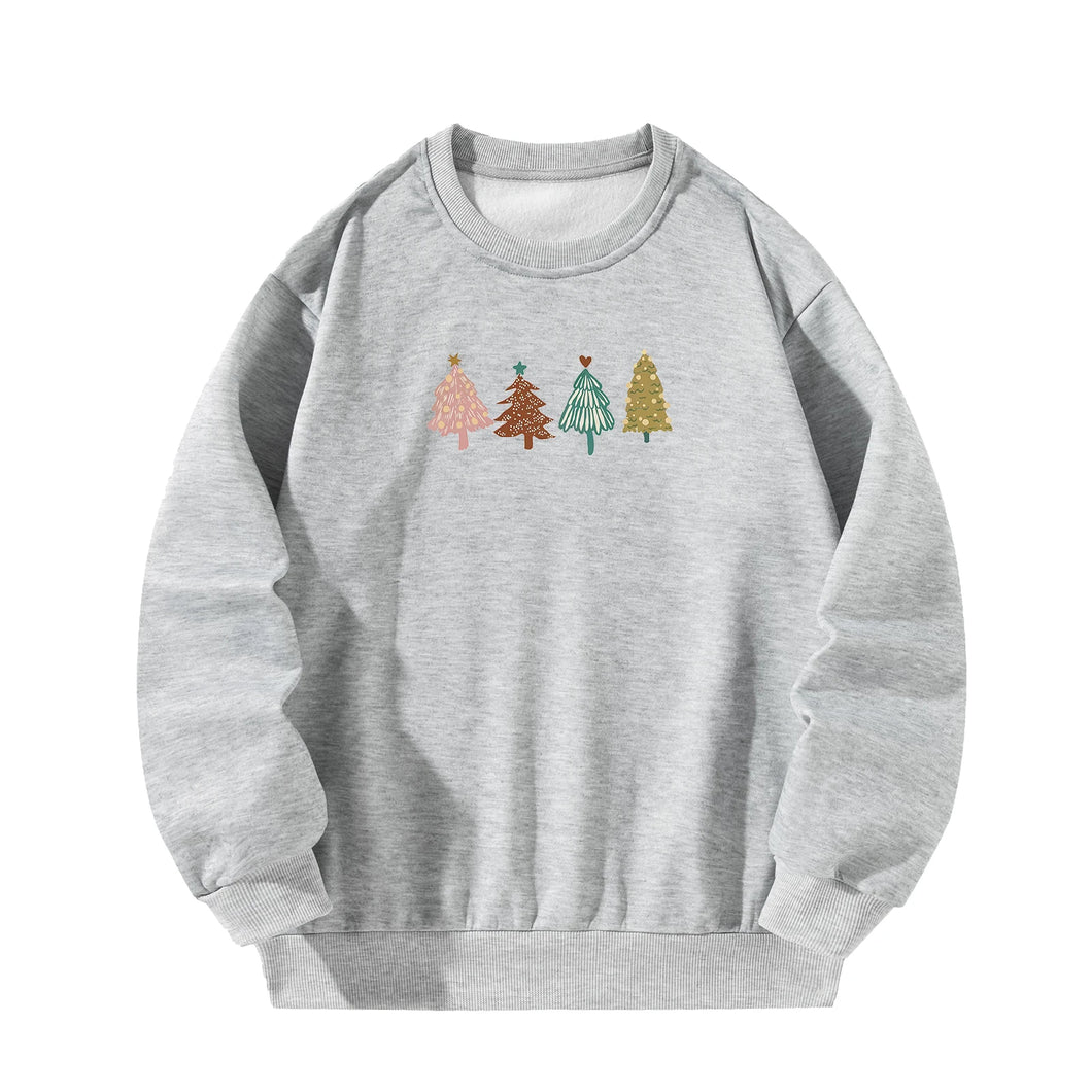 Women Crewneck Sweatshirt Gray Pullover Graphic Christmas Tree Sweatshirt