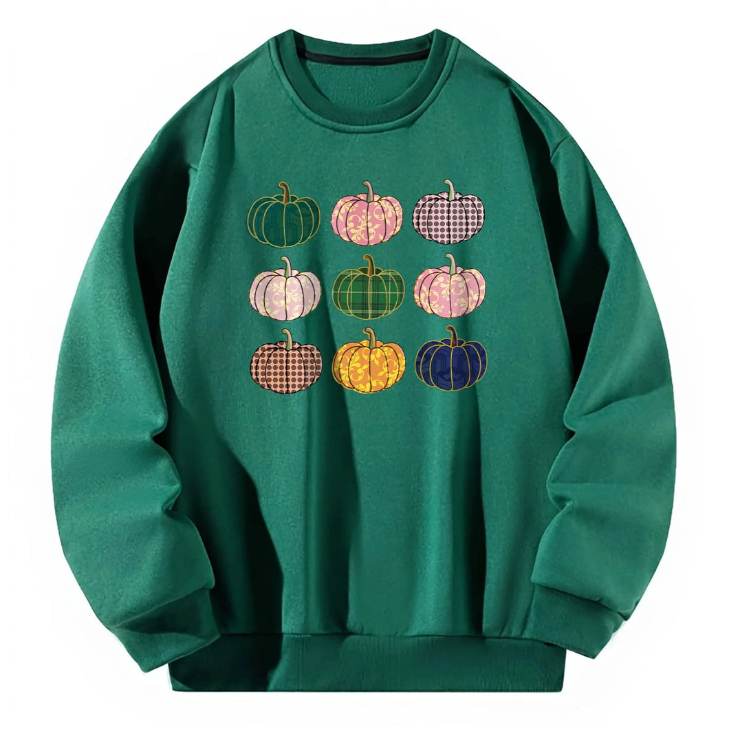 Women Crewneck Sweatshirt Green Pullover Graphic Pumpkin Sweatshirt