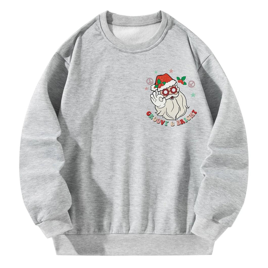 Women Crewneck Sweatshirt Gray Pullover Graphic Santa Claus Christmas Sweatshirt