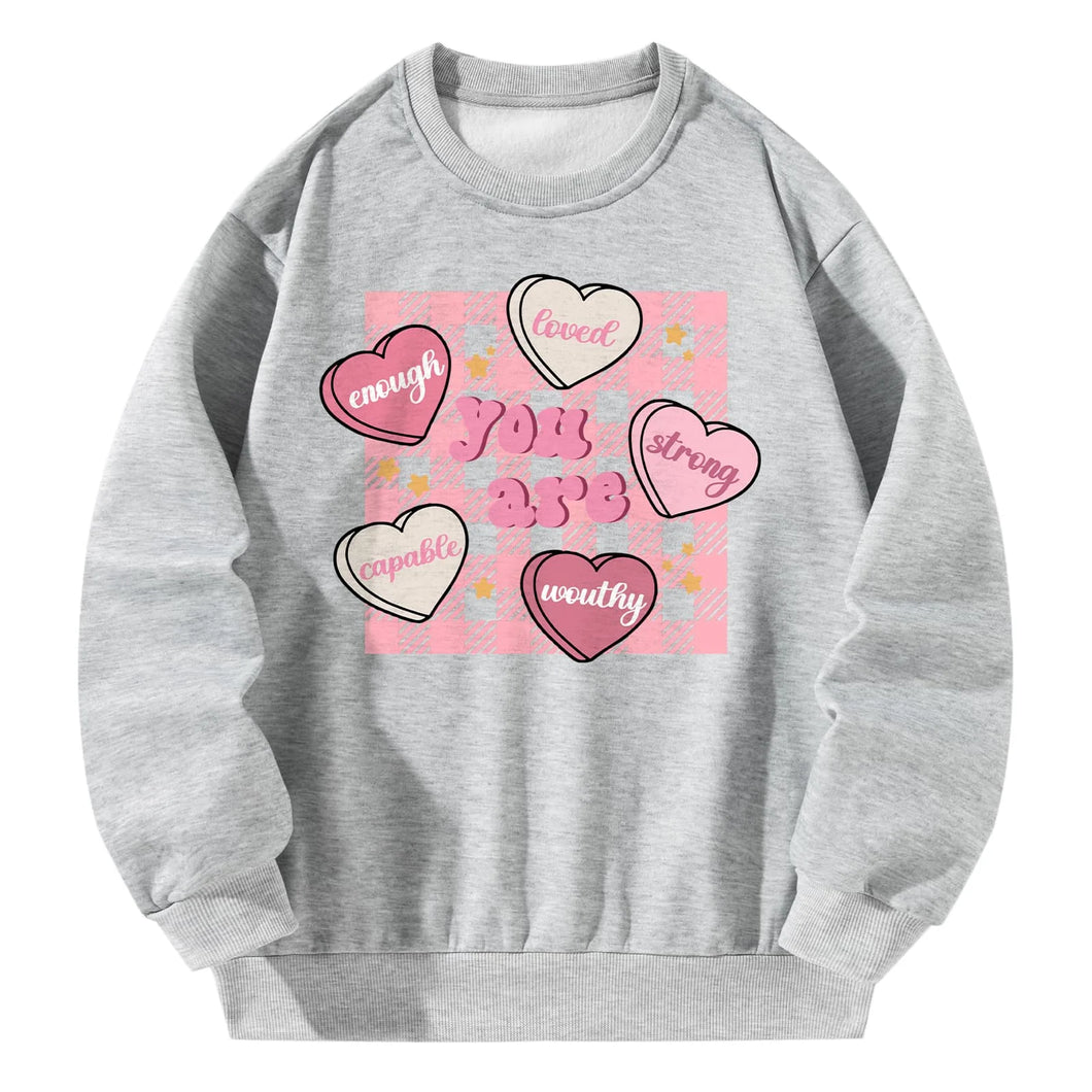 Women Crewneck Sweatshirt Gray Pullover Graphic Love Sweatshirt