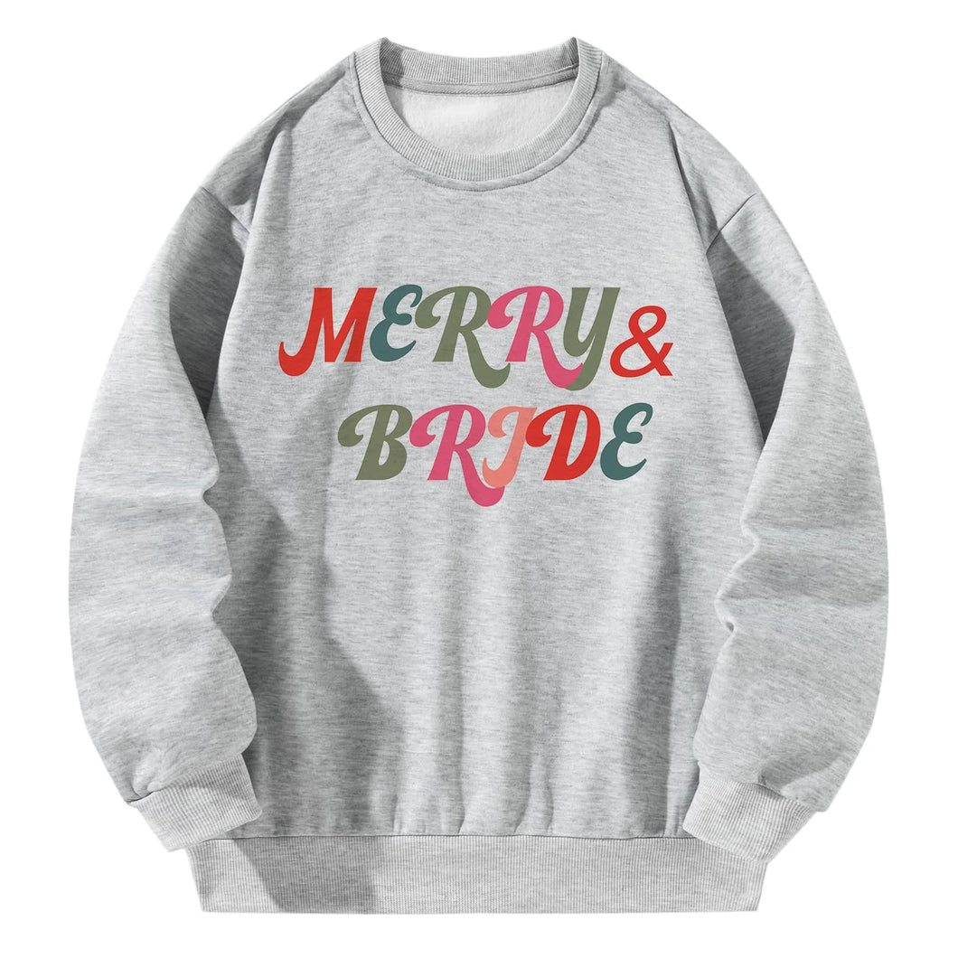 Women Crewneck Sweatshirt Gray Pullover Graphic Alphabets MERRY&BRIDE Sweatshirt