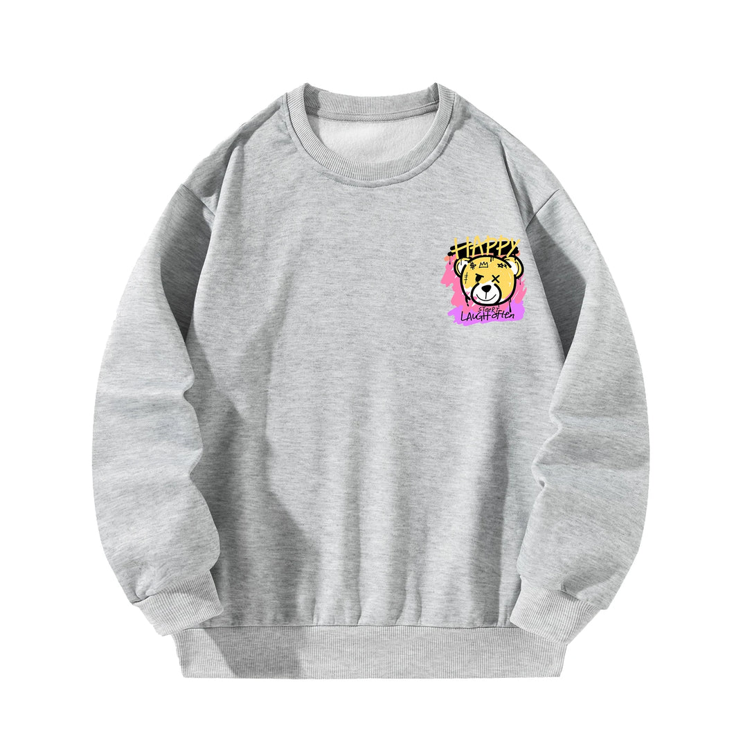 Women Crewneck Sweatshirt Gray Pullover Graphic Teddy Bear  Sweatshirt