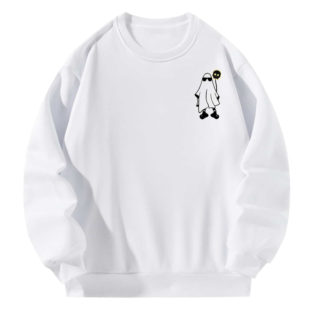 Women Crewneck Sweatshirt White Pullover Graphic Ghost    Sweatshirt
