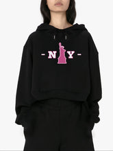 Load image into Gallery viewer, Women Cropped Sweatshirt Black Pullover Graphic Alphabets NY City Sweatshirt
