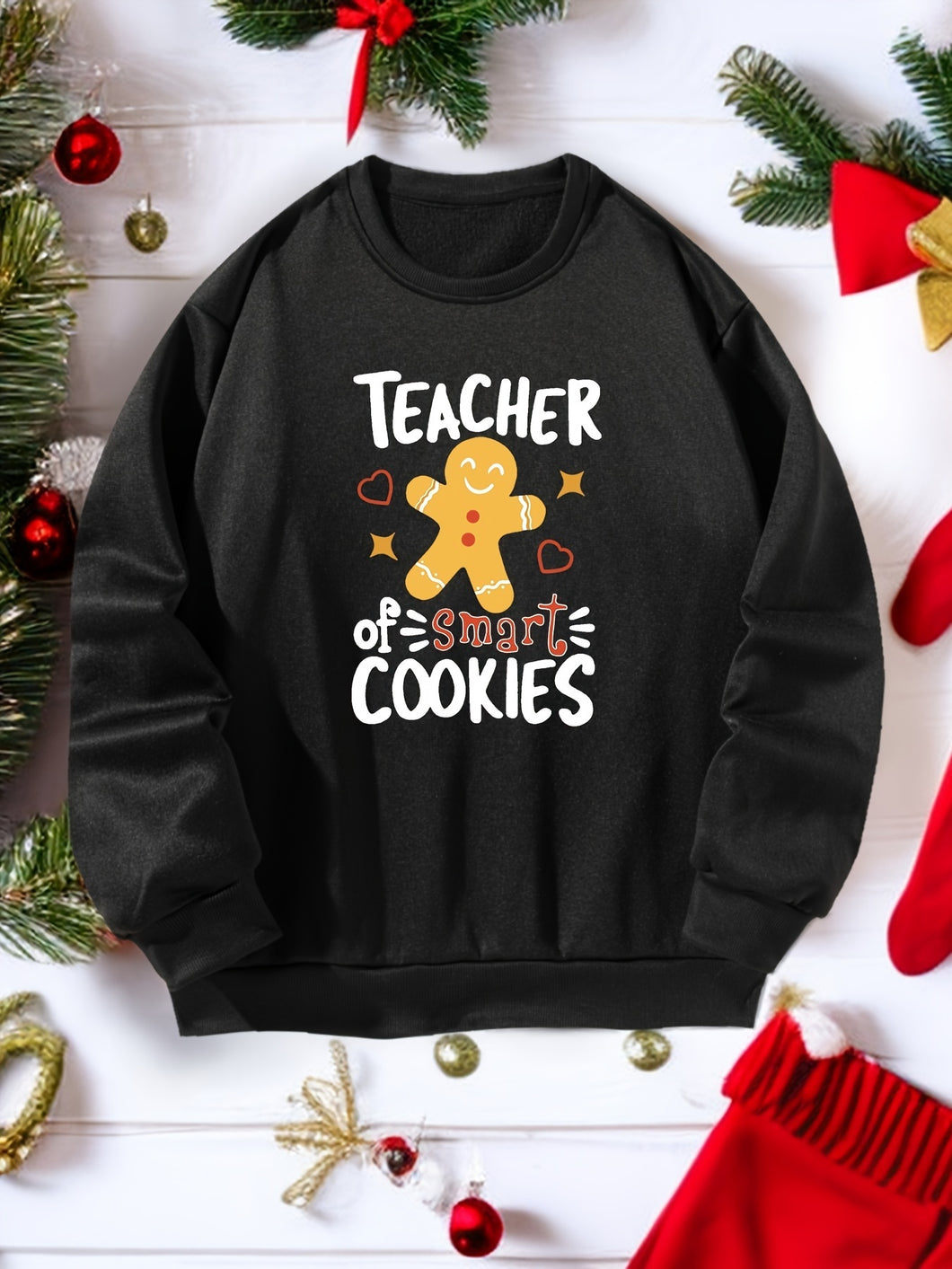 Women Crewneck Sweatshirt Black Pullover Graphic Cookies  Sweatshirt