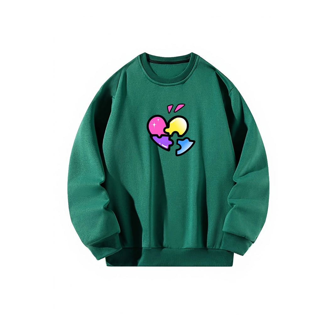 Women Crewneck Sweatshirt Green Pullover Graphic Jigsaw Love Sweatshirt