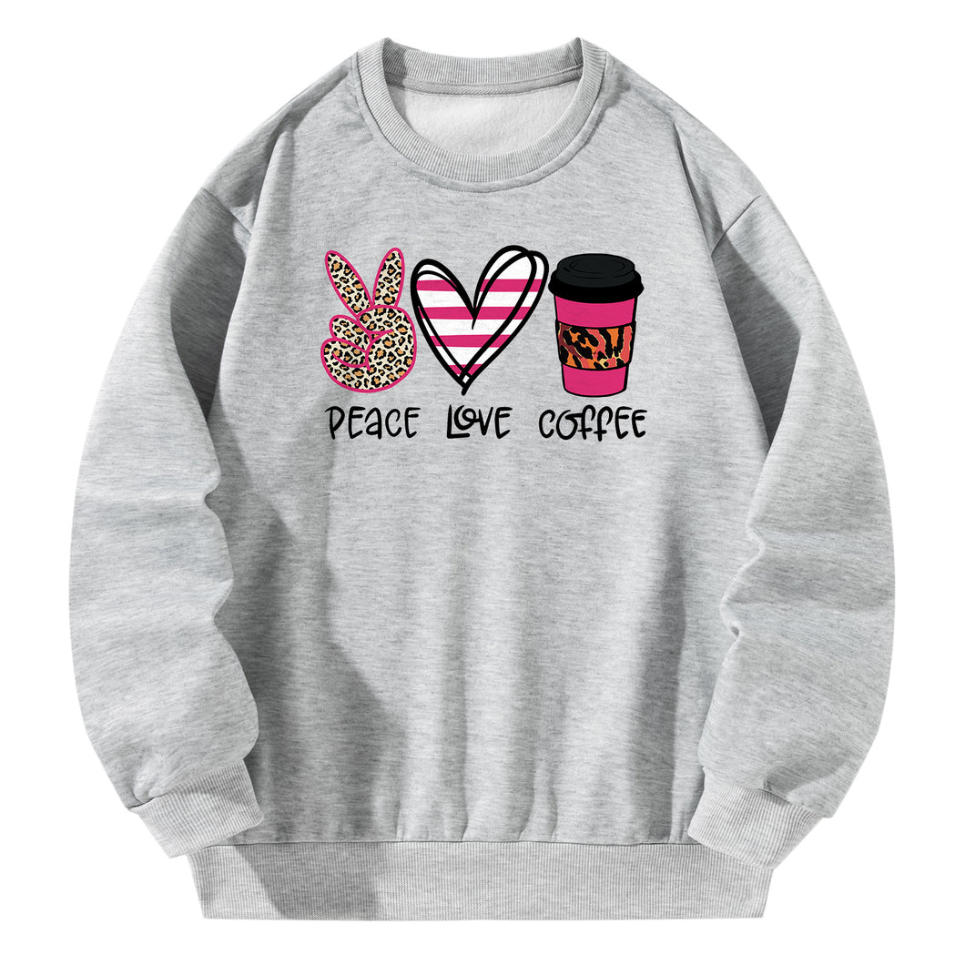  Women Crewneck Sweatshirt Gray Pullover Graphic Coffee    Sweatshirt