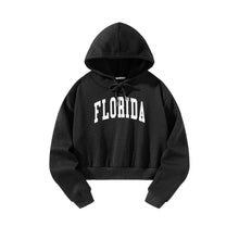 Load image into Gallery viewer, Women Cropped Sweatshirt Black Pullover Graphic Alphabets FLORIDA City Sweatshirt
