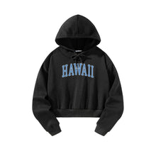Load image into Gallery viewer, Women Cropped Sweatshirt Black Pullover Graphic Alphabets Hawaii  City Sweatshirt
