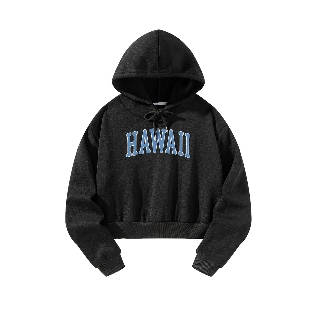 Women Cropped Sweatshirt Black Pullover Graphic Alphabets Hawaii  City Sweatshirt