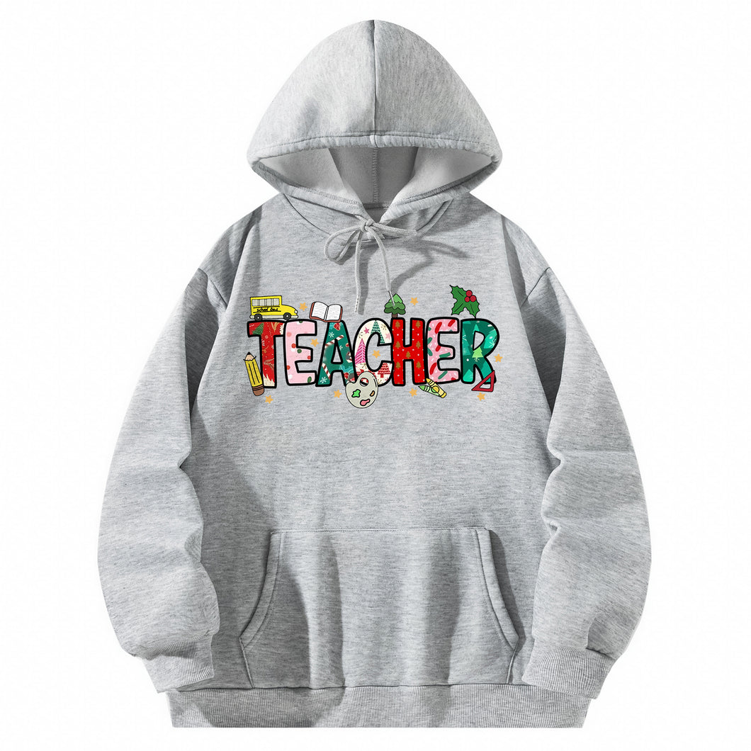 Women Hoody Sweatshirt Gray Pullover Graphic Alphabets Teacher Comfort  Colors Sweatshirt