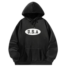 Load image into Gallery viewer, Women Hoody Sweatshirt Black Pullover Graphic Alphabets U.S.A City Sweatshirt
