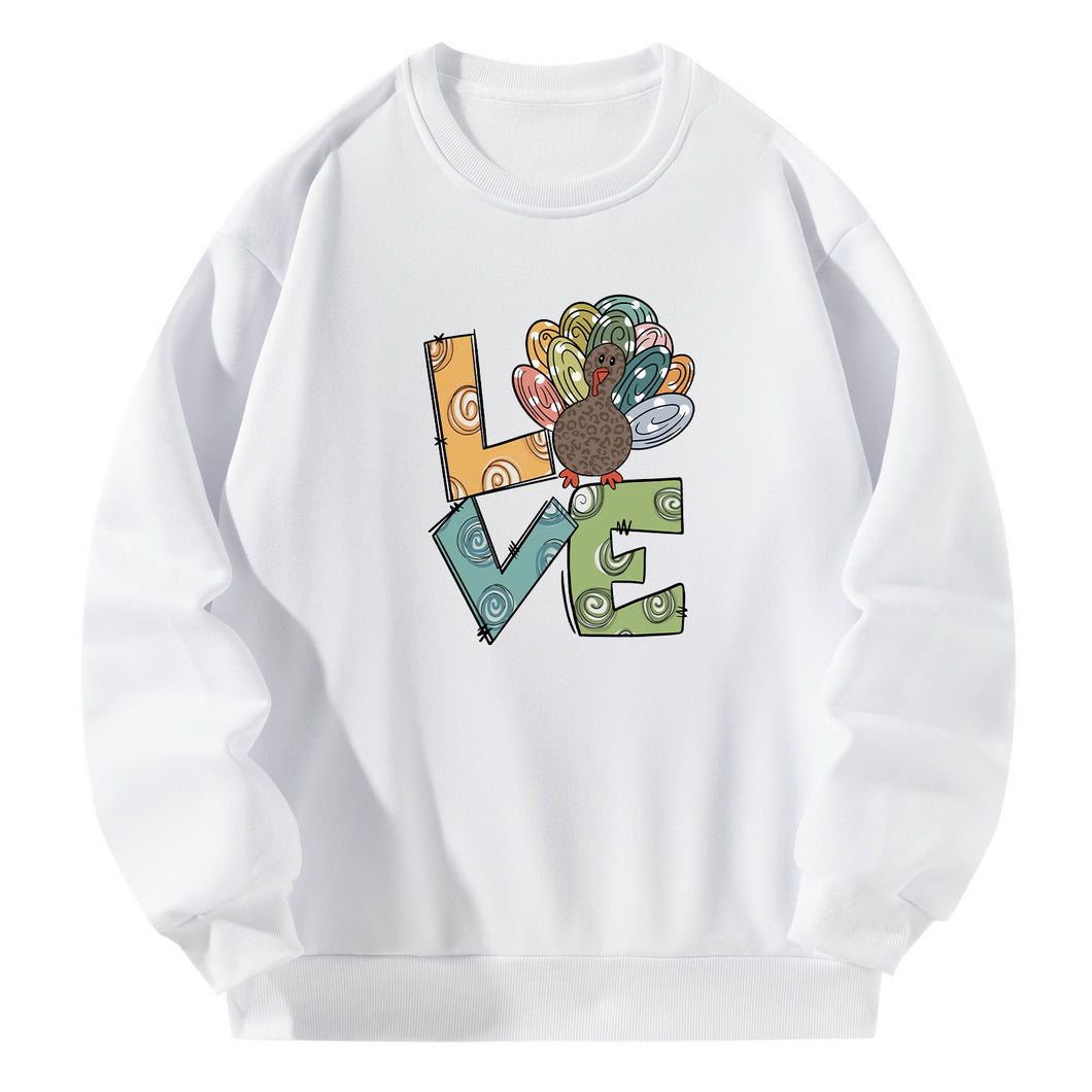 Women Crewneck Sweatshirt White Pullover Graphic Alphabets Love Sweatshirt