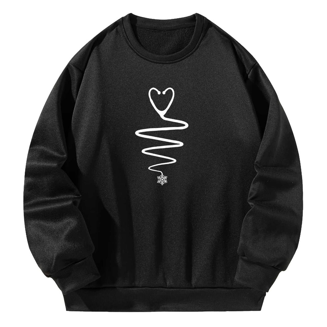 Women Crewneck Sweatshirt Black Pullover Graphic Love Sweatshirt