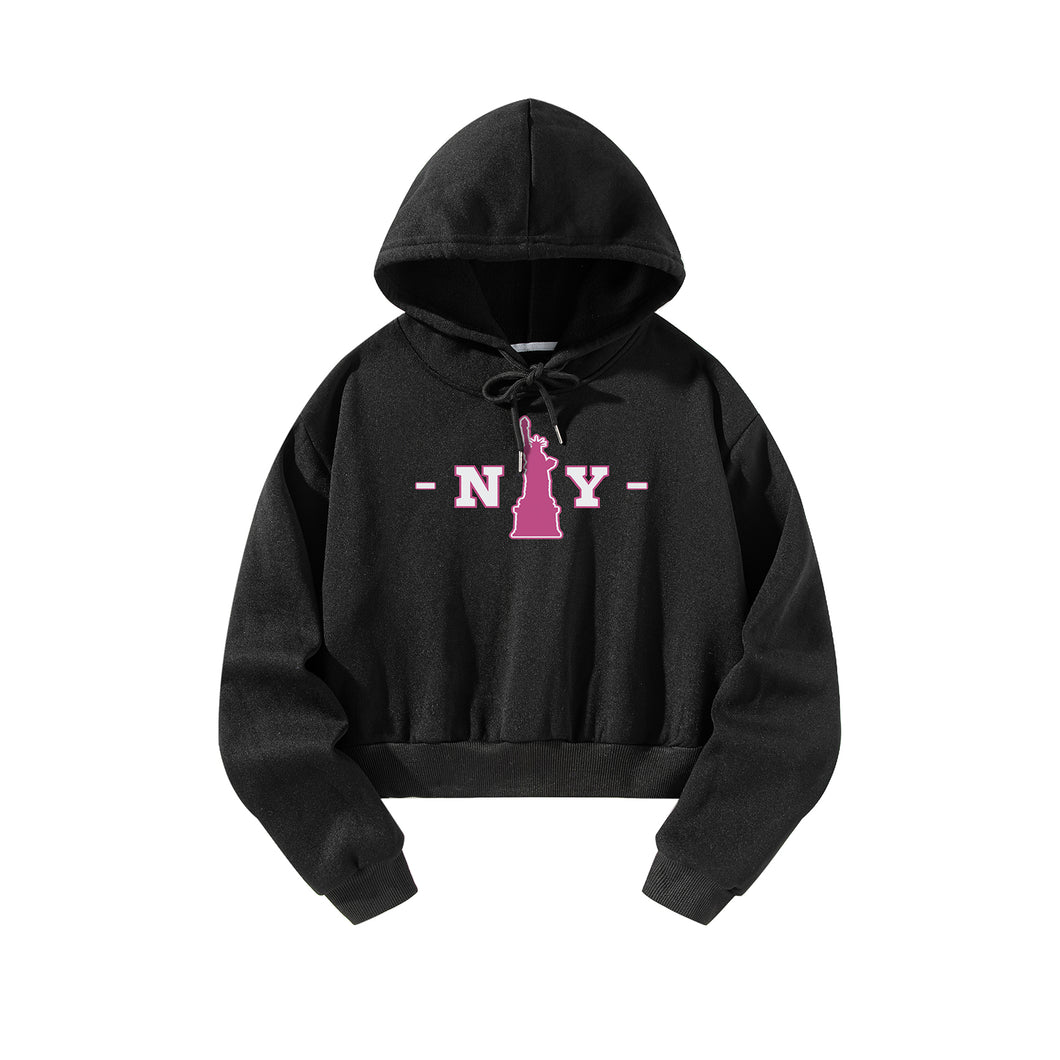 Women Cropped Sweatshirt Black Pullover Graphic Alphabets NY City Sweatshirt