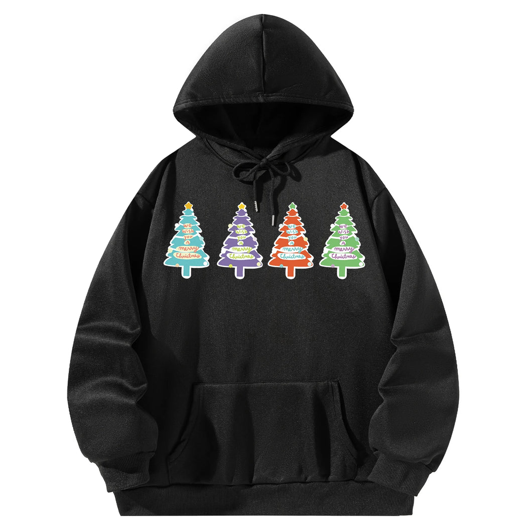 Women Hoody Sweatshirt Black Pullover Graphic Christmas Tree  Sweatshirt