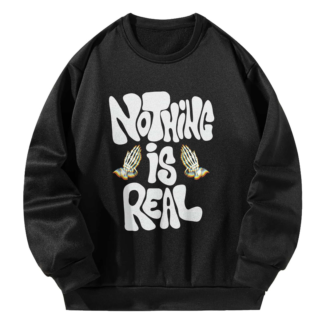 Women Crewneck Sweatshirt Black Pullover Graphic  Alphabets No THIHC is REAL Sweatshirt