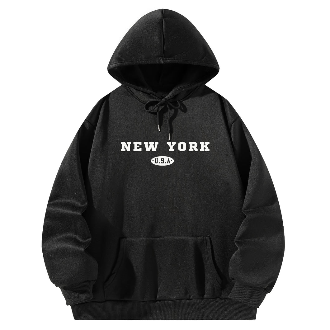 Women Hoody Sweatshirt Black Pullover Graphic Alphabets New York City Sweatshirt