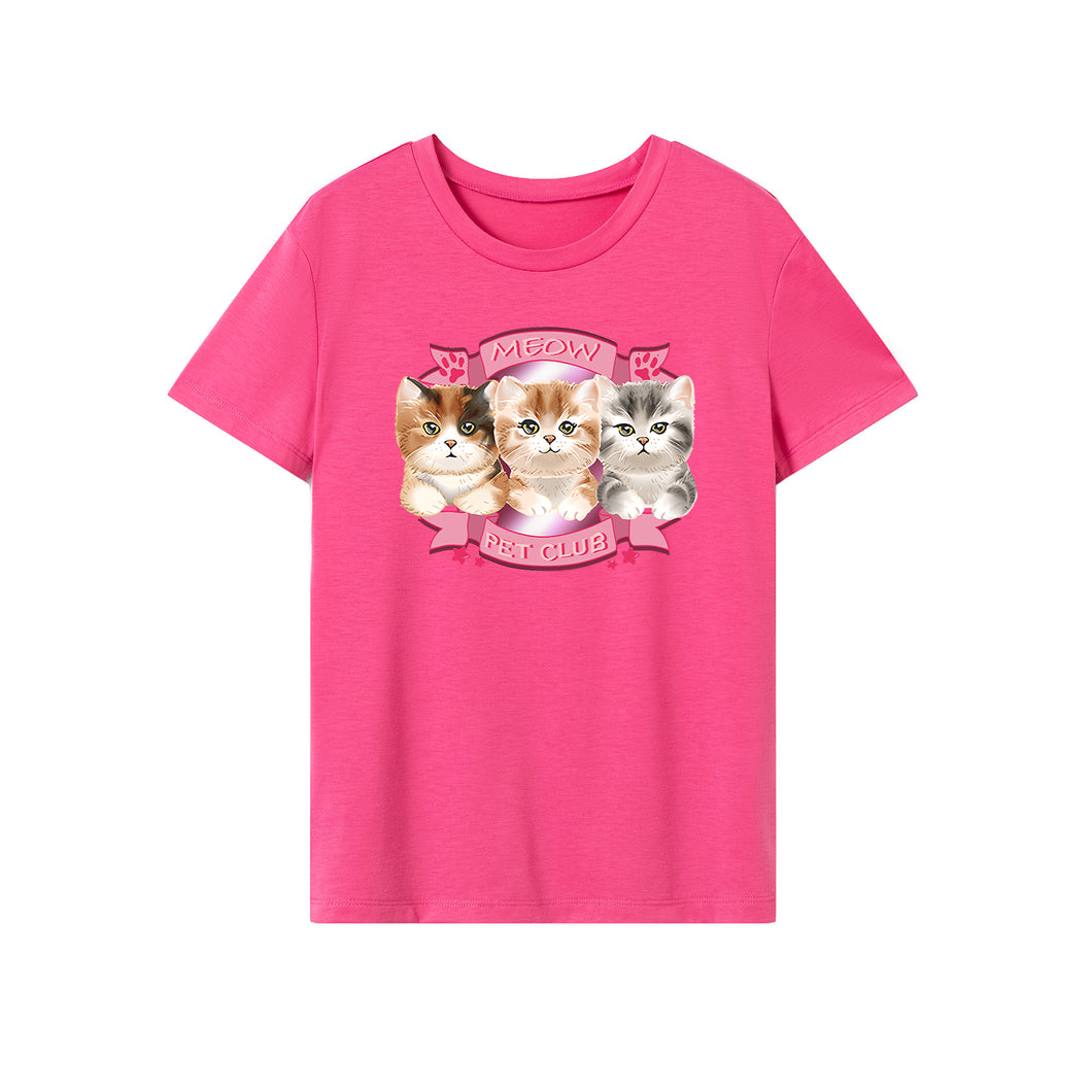 Women Pink Crewneck T-Shirt Pullover Graphic T-Shirt