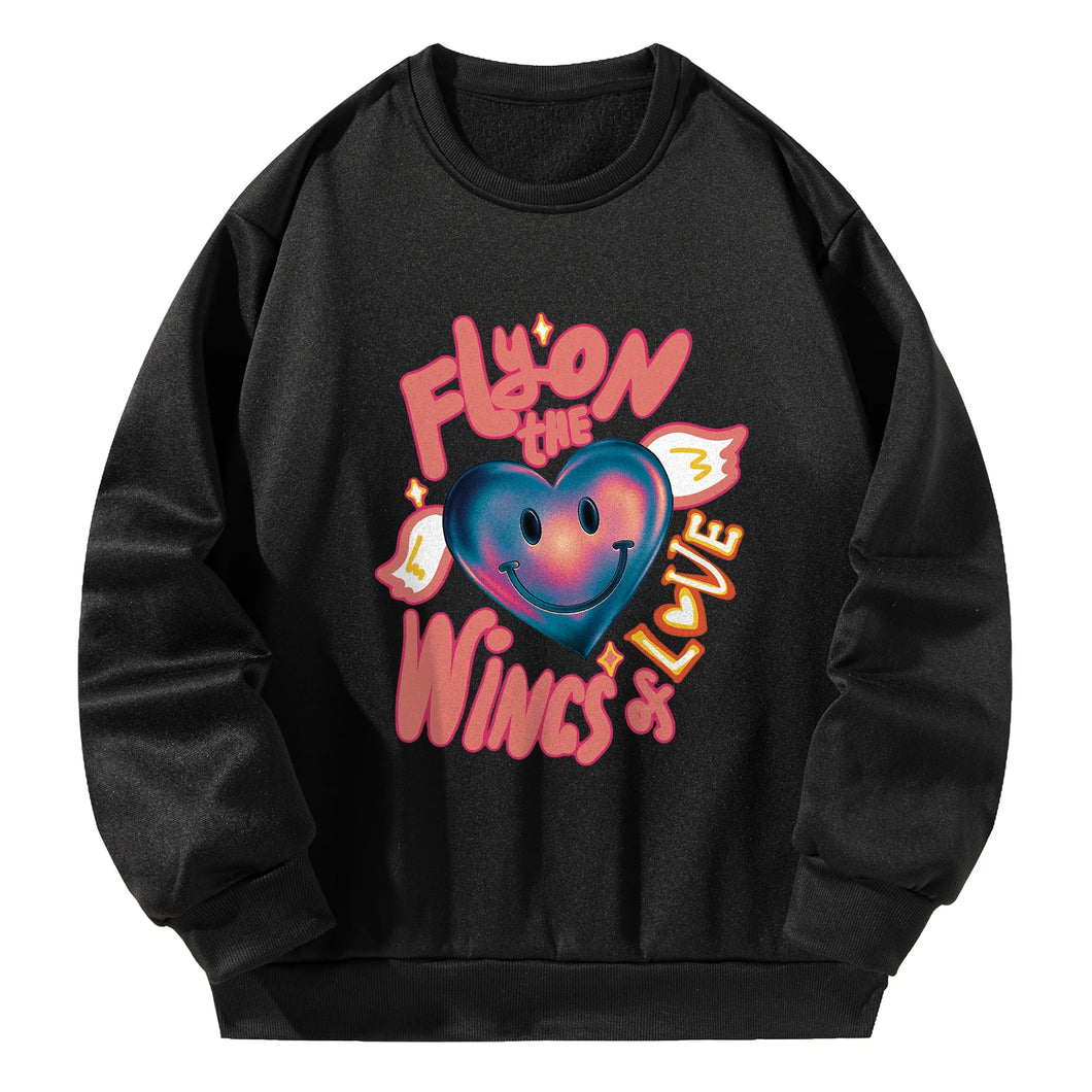  Women Crewneck Sweatshirt Black Pullover Graphic Love Sweatshirt