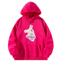 Load image into Gallery viewer, Women Hoody Sweatshirt Rose Red Pullover Graphic Ragdoll Rabbit Sweatshirt

