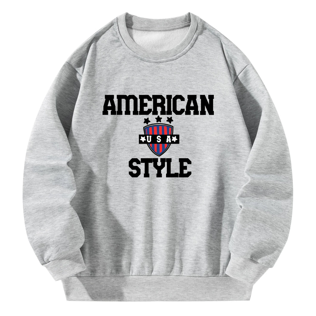 Women Crewneck Sweatshirt Gray Pullover Graphic Alphabets Nation AMERICAN Sweatshirt