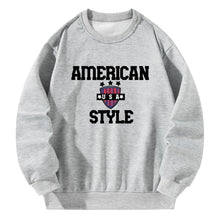Load image into Gallery viewer, Women Crewneck Sweatshirt Gray Pullover Graphic Alphabets Nation AMERICAN Sweatshirt
