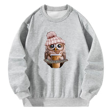 Load image into Gallery viewer, Women Crewneck Sweatshirt Gray Pullover Graphic Owl Sweatshirt
